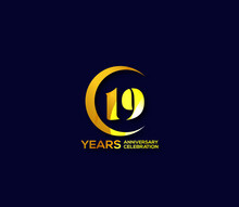 19 Years Anniversary Celebration Logotype With Modern Gold Mix Color Circle Logo Design Concept
