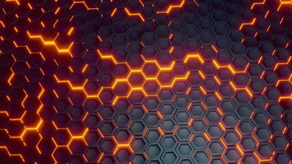 Wall Mural - Futuristic sci-fi hexagon surface pattern with offset effect background