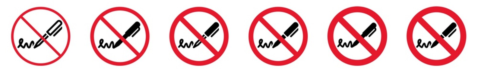 Wall Mural - Prohibition Sign Pen Writing Forbidden Icon Set | Pen Signing Prohibition Signs Prohibited Vector Illustration Logo | Pen Write Prohibition Sign Isolated Collection