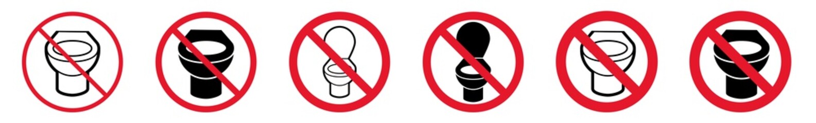 Wall Mural - Prohibition Sign WC Restroom Forbidden Icon Set | Toilet Prohibition Signs Prohibited Vector Illustration Logo | Bathroom Prohibition Sign Isolated Collection