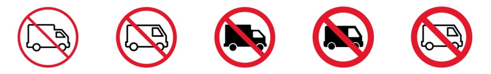 Wall Mural - Prohibition Sign Transport Truck Forbidden Icon | Delivery Truck Prohibition Signs Courier Prohibited Vector Illustration | Delivery Service Prohibition Sign Isolated