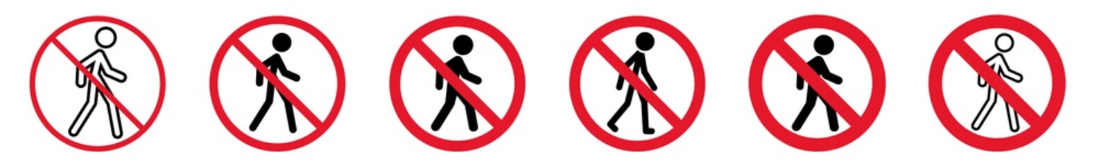 Wall Mural - Prohibition Sign Walking Pedestrian Person Forbidden Icon Set | Man Human Walk Prohibition Signs Prohibited Vector Illustration |  Prohibition Sign Isolated