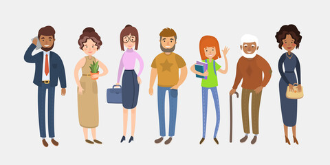 People of Different Ages. Character set in cartoon flat style. 