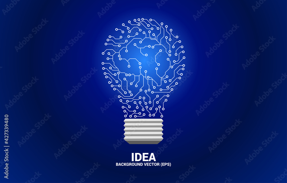 Vector light bulb from dot connect line circuit board with brain inside ...