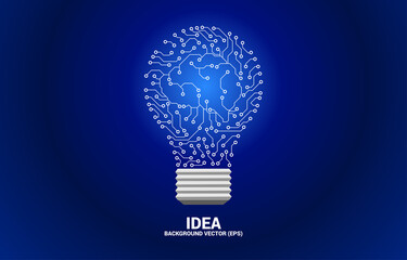 Poster - Vector light bulb from dot connect line circuit board with brain inside. Concept of business plan and creative idea.