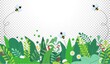 © OLHA - Summer or spring background with colorful green leaves, bees and flowers. Spring vector flat style template for banner, flyer, wallpaper, brochure, greeting card. Cartoon easter vector illustration