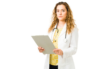 Wall Mural - Portrait of a doctor reading a medical form of a patient