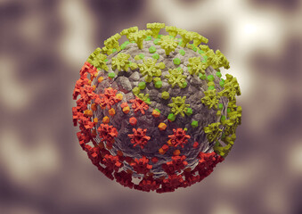 coronavirus mutation. new variant and strain of sars cov 2. microscopic view