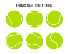Vector Green Tennis Ball Collection Isolated On White Background.