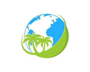 Poster - Combination world map with palm tree logo