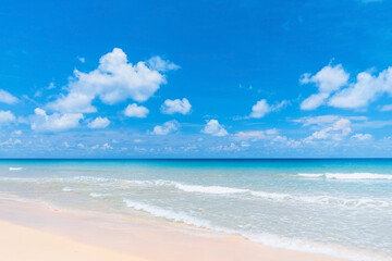 beautiful tropical beach with blue sky and white clouds abstract texture background. copy space of s
