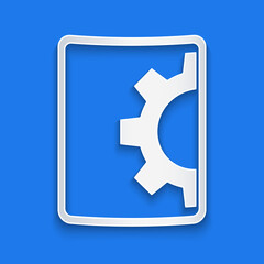 Paper cut Software, web development, programming concept icon isolated on blue background. Programming language and program code on screen tablet. Paper art style. Vector