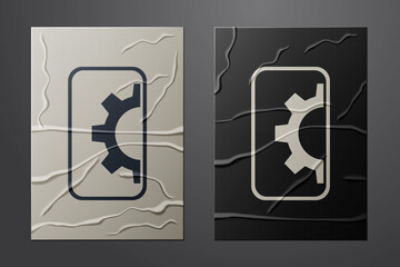 White Software, web development, programming concept icon isolated on crumpled paper background. Programming language and program code on screen mobile. Paper art style. Vector