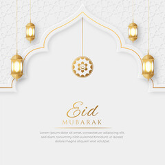 Wall Mural - Eid Mubarak Arabic Elegant Luxury Ornamental Islamic Background with Islamic Pattern Border and Decorative Hanging Ornament