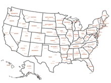 Doodle Freehand Drawing USA Political Map With Major Cities. Vector Illustration.