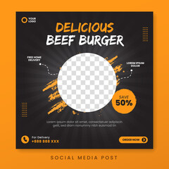 Wall Mural - Delicious beef burger social media promotion template