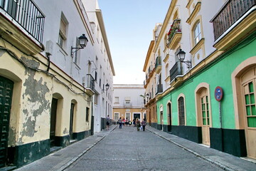 Streets in old central part of ancient town Cadiz, Andalusia, Spain