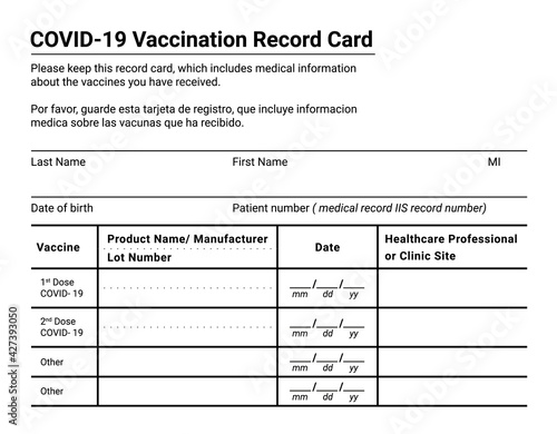Coronavirus vaccination record card on white background with copy space