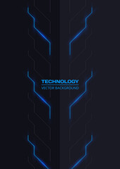 Poster - Dark abstract modern technology cover design. Futuristic abstract circuit board, high technology dark gray and blue cover or background. A4 format resolution vector illustration.