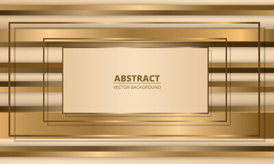 Golden frames on abstract background with gold three dimensional shapes. Metallic abstract luxury vector illustration.