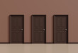 © tuiafalken - Three brown closed doors on wall background, 3d illustration.
