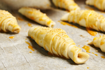 Sticker - Closeup shot of raw homemade croissant rolls