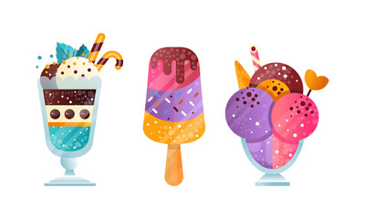 Poster - Set of Colorful Ice Creams, Sweet Tasty Desserts Cartoon Vector Illustration