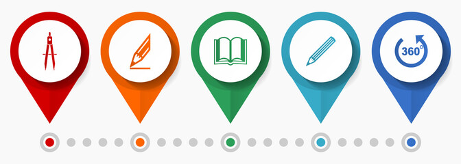 Poster - Design, project, education concept vector icon set, flat design pointers, infographic template
