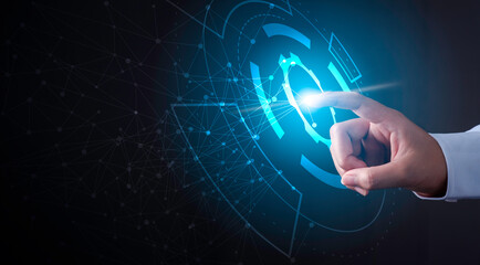 Wall Mural - hand touching modern interface digital transformation concept. connection next generation technology