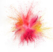 Leinwandbild Motiv Explosion of colored, fluid and neoned powder on white studio background with copyspace