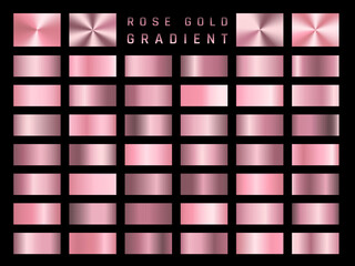 Wall Mural - Collection of rose gold metallic gradient. Brilliant plates with golden effect. Vector illustration