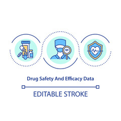 Sticker - Drug safety and efficacy data concept icon. Analyzing medical treatment idea thin line illustration. Revealing positive, adverse effects. Vector isolated outline RGB color drawing. Editable stroke