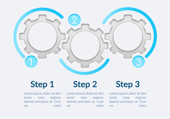 Wall Mural - Transparent gears vector infographic template. Simple presentation design elements with text space. Data visualization with 3 steps. Process timeline chart. Workflow layout with copyspace