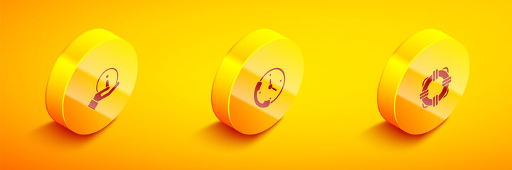 Sticker - Set Isometric Information, Telephone 24 hours support and Lifebuoy icon. Vector