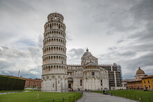 Beautiful View Of The Pisa Cathedral (Duomo Di Pisa) And The Leaning Tower In Piazza Dei Miracoli In Pisa, Italy