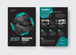 © olegphotor - Vector brochure template with creative design on black background, front, back view