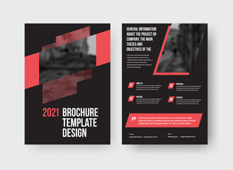 Vector brochure template with creative design on black background, front, back view