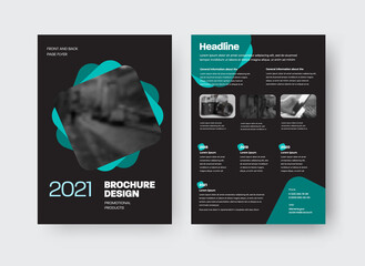 Canvas Print - vector brochure template with creative design on black background, front, back view