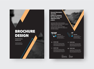 Canvas Print - vector brochure template with creative design on black background, front, back view