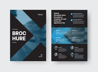 Canvas Print - vector brochure template with creative design on black background, front, back view