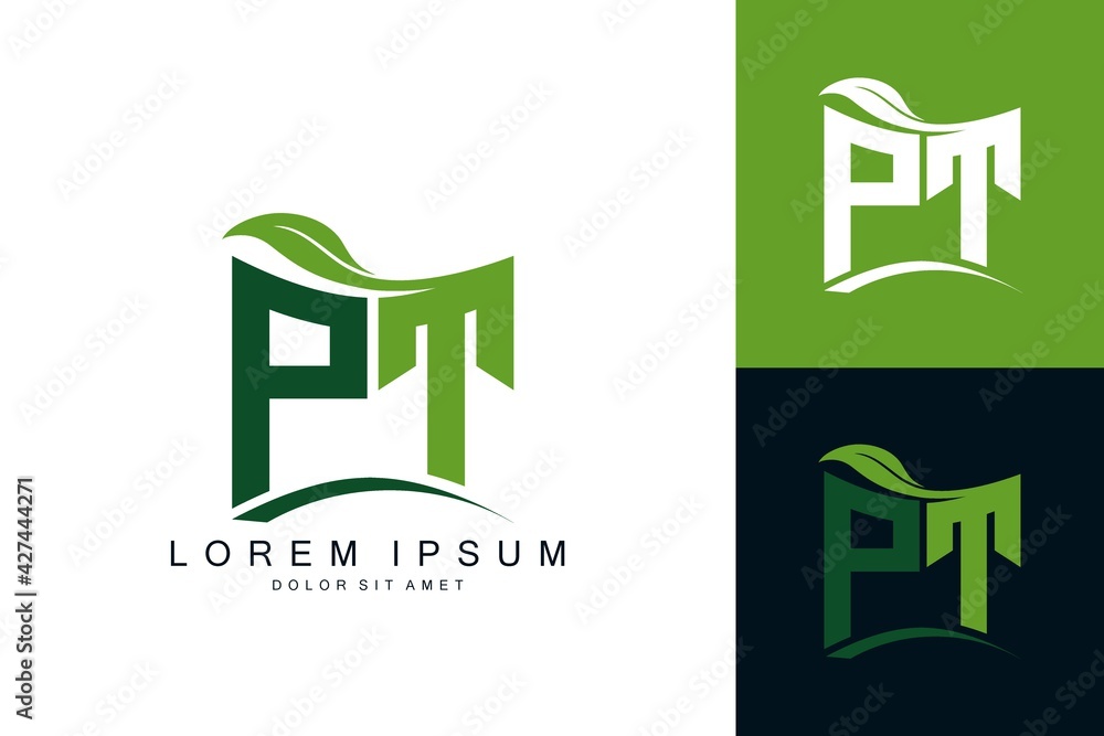 Pt Design Monogram PT monogram leaf logo. natural organic premium vector design template ...