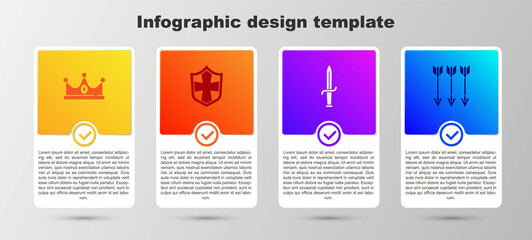 Sticker - Set King crown, Shield, Dagger and Crossed arrows. Business infographic template. Vector