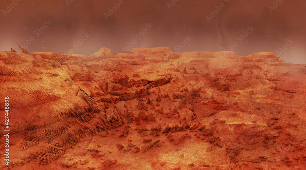Mars landscape, science fiction illustration - obrazy, fototapety, plakaty 