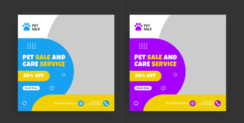 minimalist pet care, sale and service social media post and web banner template