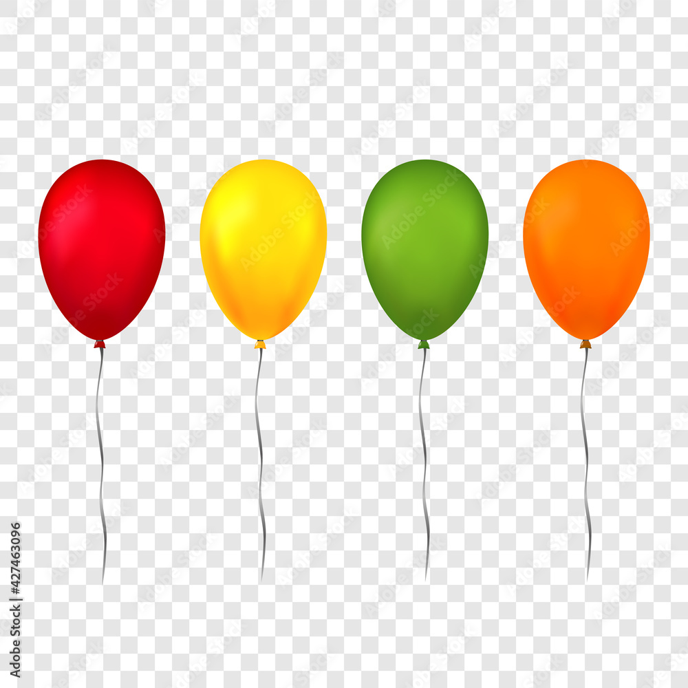 Balloons 3D bunch set, thread, isolated white transparent background ...