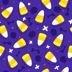 Wall Mural - Candy corn cartoon seamless pattern. Kids illustration halloween party background