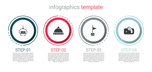 Sticker - Set Ski lift, Winter hat, Location marker and Ice hockey goal. Business infographic template. Vector