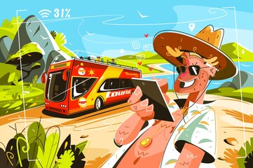cheerful tourists on bus