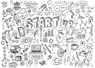 Wall Mural - Start up doodles vector hand drawn set