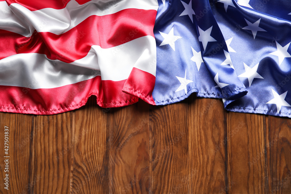 USA flag on wooden background